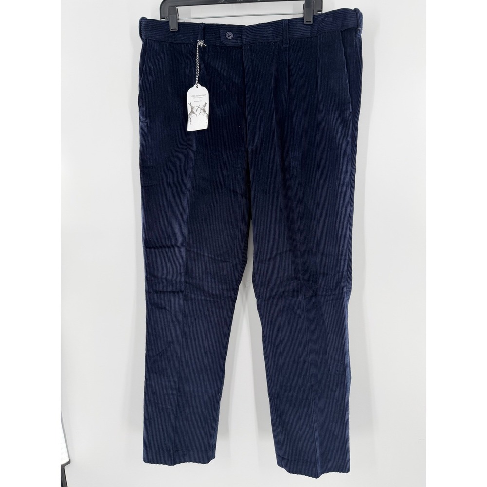 Peter Christian Mens Navy Blue Corduroy Trousers Pleated Cotton Pants 40x31 MT08